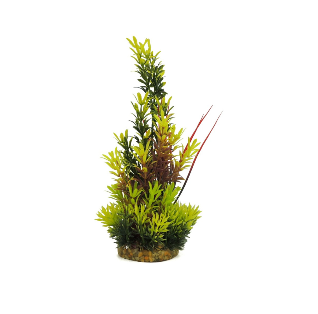 Classic Gravel Base Artificial Plant - Green, Red & Yellow Fern (26cm)