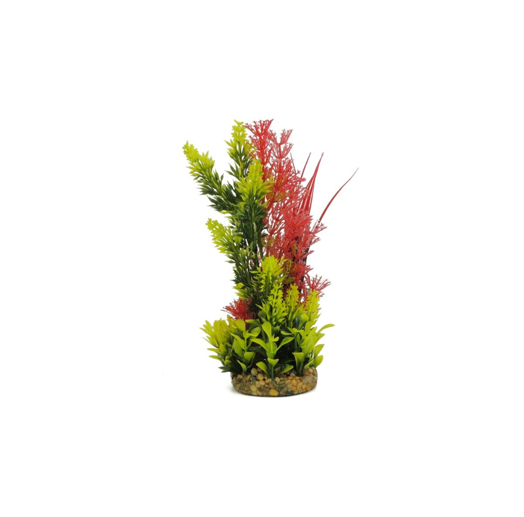 Classic Gravel Base Artificial Plant - Red, Yellow & Green Fern (26cm)