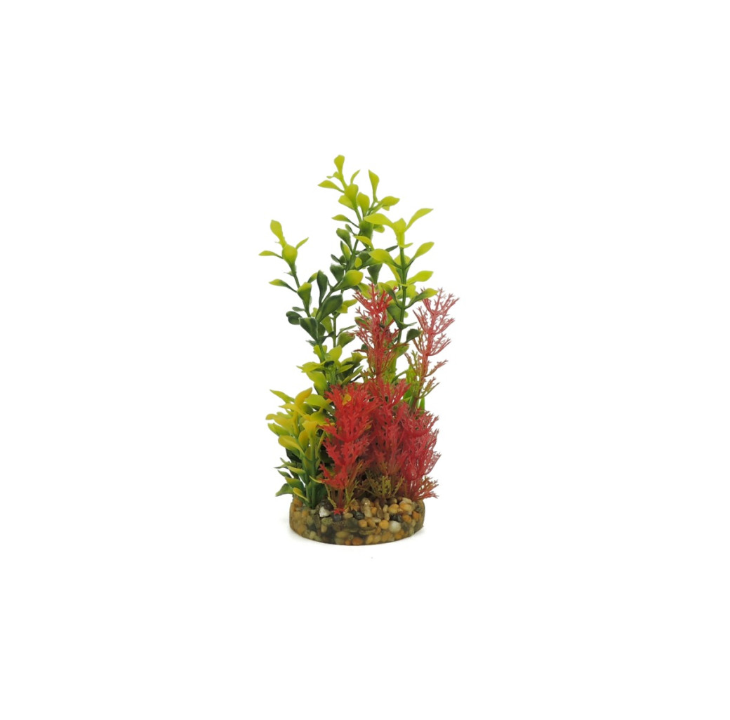 Classic Gravel Base Artificial Plant - Red, Green & Yellow Fern (20cm)