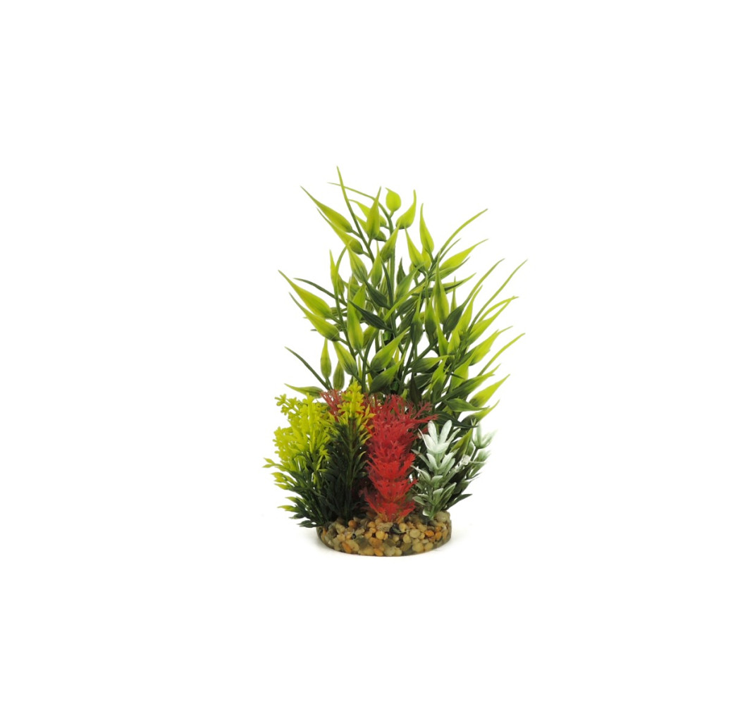 Classic Gravel Base Artificial Plant - Yellow, Red & Green Leaf (16cm)