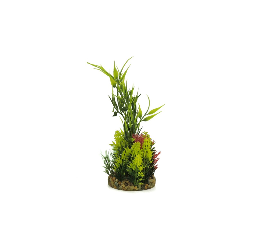 Classic Gravel Base Artificial Plant - Yellow, Red & Green Leaf (16cm)