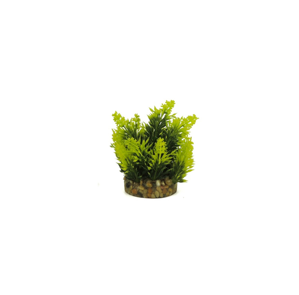 Classic Gravel Base Artificial Plant - Yellow & Green Fern (10cm)