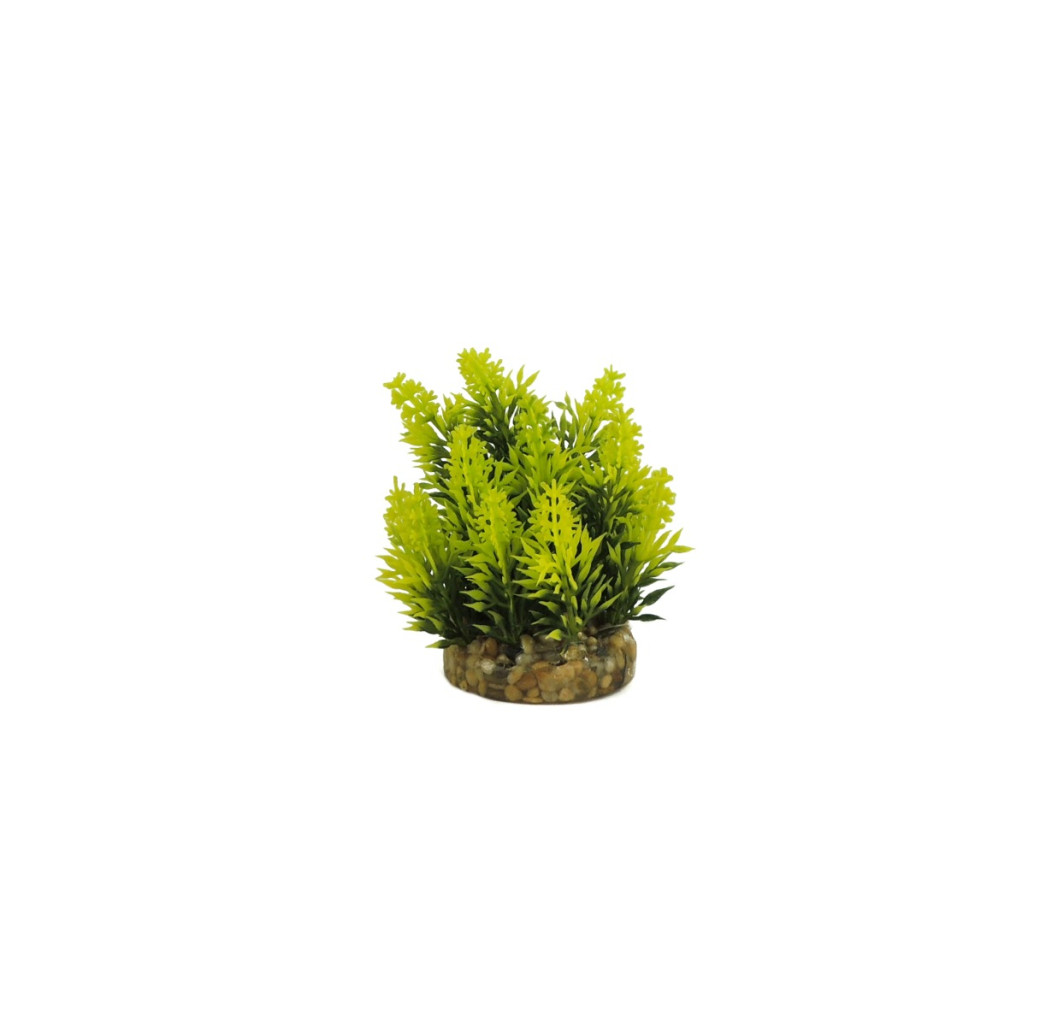 Classic Gravel Base Artificial Plant - Yellow & Green Fern (10cm)