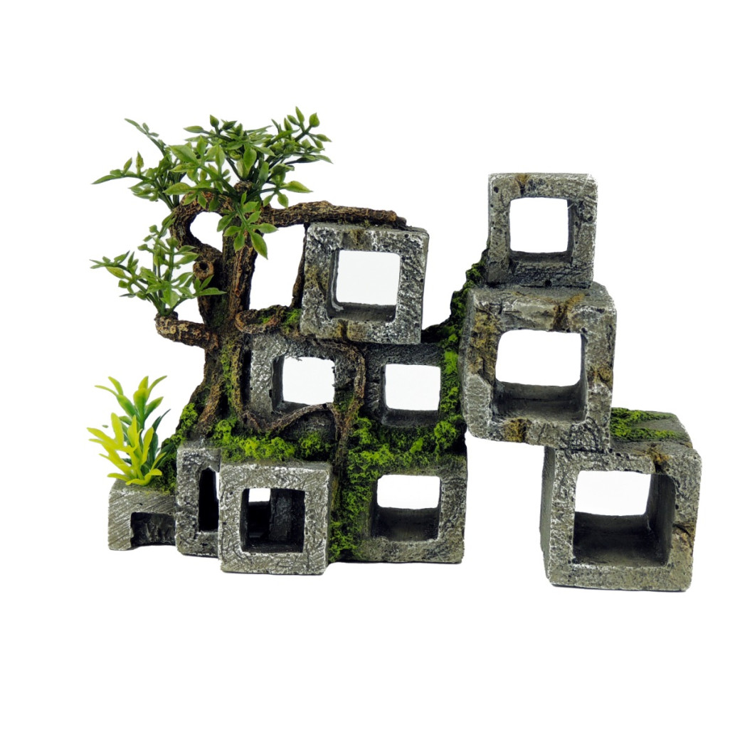 Classic Ornament - Cube Concrete Swim through with plants 