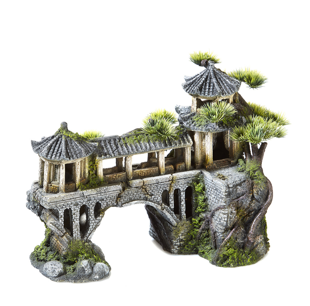 Classic Ornament - Asian Temple on Bridge with Plants