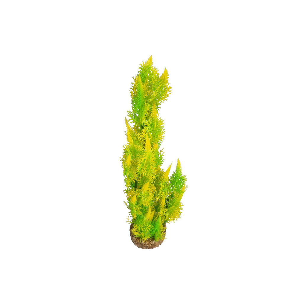 AquaManta Gravel Base Artificial Plant - Yellow Green Fern (30cm)