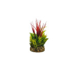 Classic Gravel Base Artificial Plant - Red, Yellow & Green Leaf Grass (16cm)