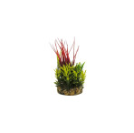 Classic Gravel Base Artificial Plant - Red, Yellow & Green Leaf Grass (16cm)