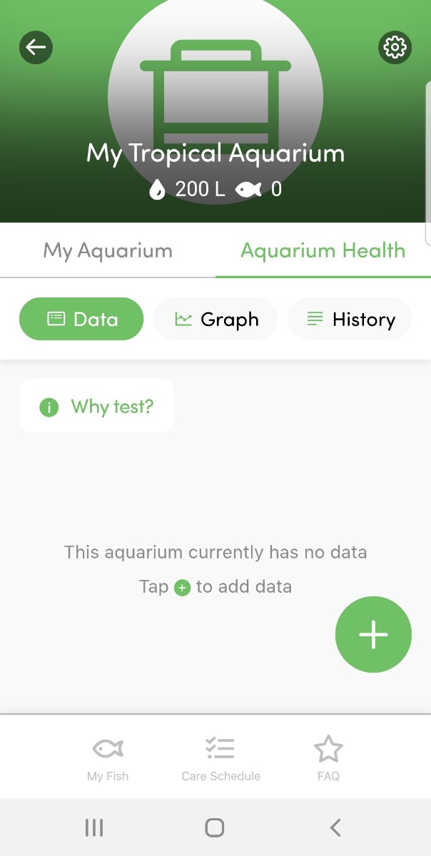 fishkeeper app screenshot showing aquarium health screen